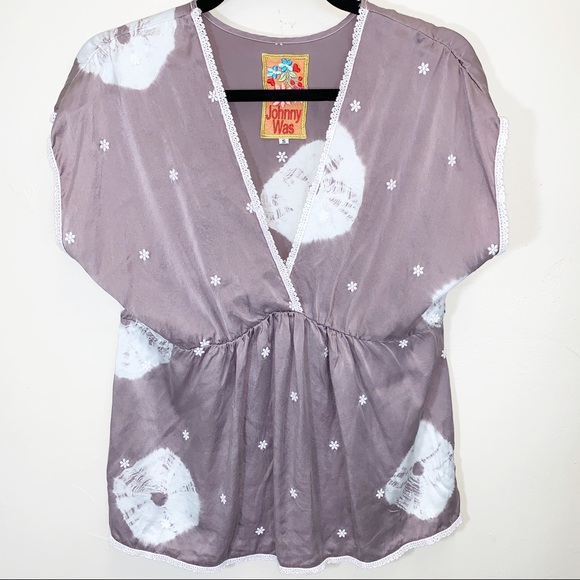 Johnny Was Tops - Johnny Was embroidered tie dye silk tunic SZ S